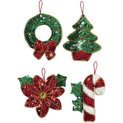 (image for) Felt Ornaments Glitzy Poinsettia Applique Kit Set